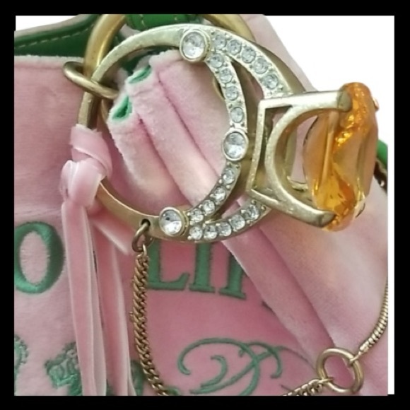 🌸 Juicy Couture Pink & Green “Juicy Is For Life” Hobo Bag Y2K Velour 🧃 - Picture 11 of 13